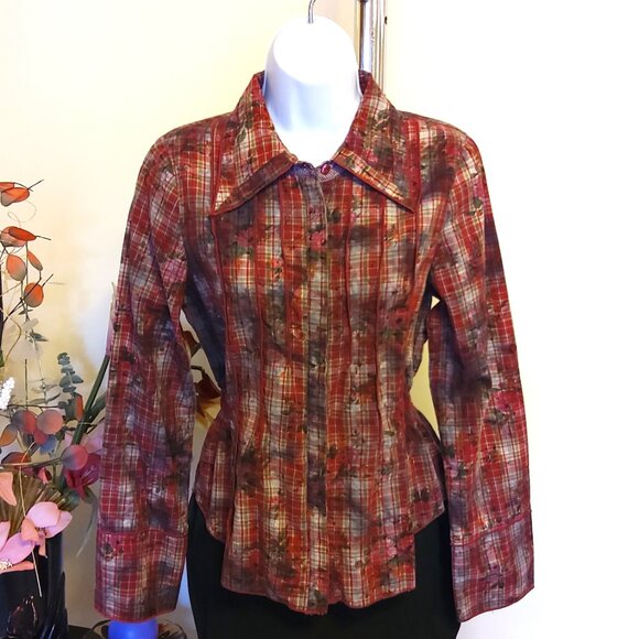 NEW I.AM.GIA Women’s Pink Multi Color Printed Pleated Blouse Shirt Top - Picture 4 of 10